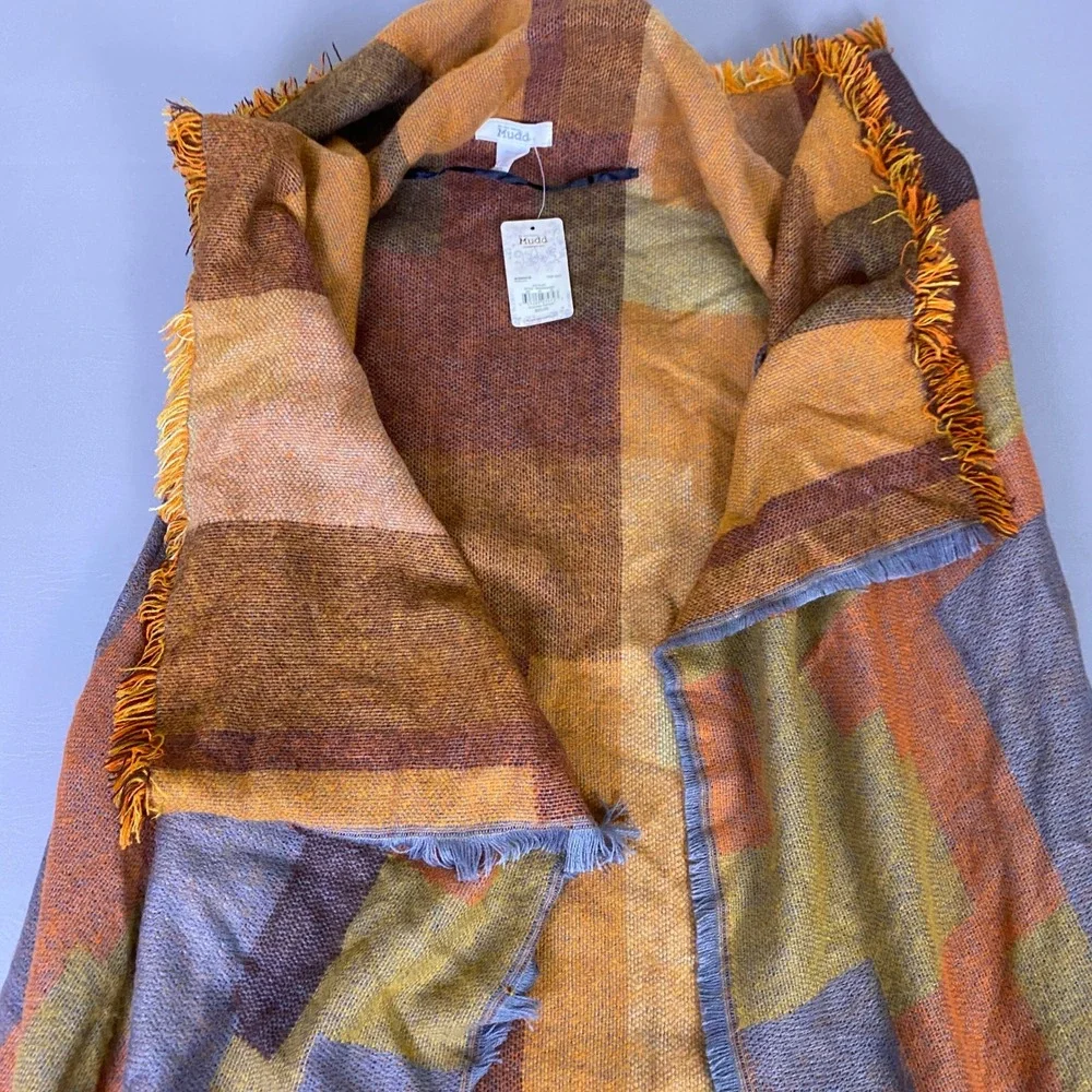 Mudd Womens Blocked Topper Vest  One‎ Size Rust Orange Colorblock Fringe NEW